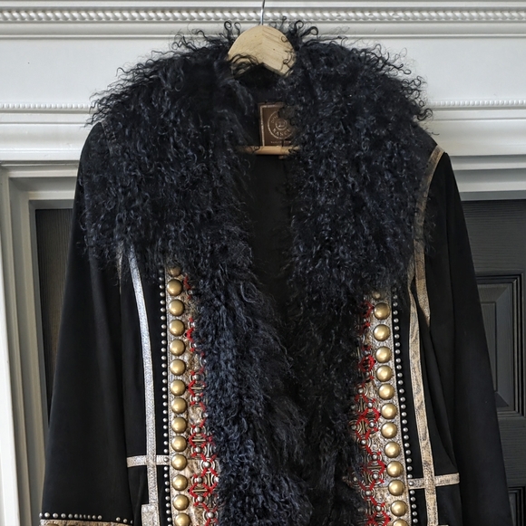 Double D Ranch Mongolian Shearling Fur Suede Jacket Coat - Medium M / Large - Picture 2 of 11